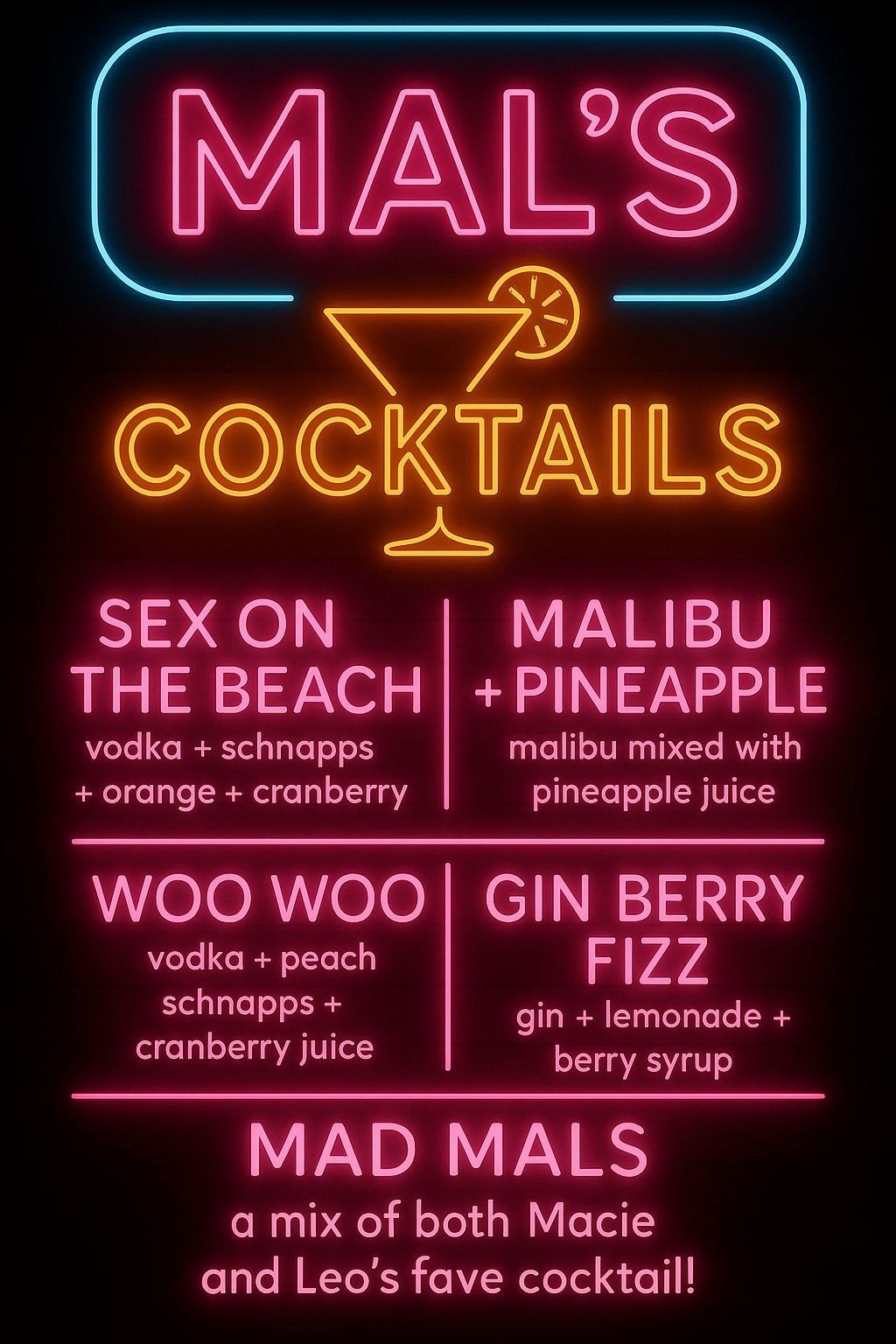 MALS Mobile Bar - Drinks Menu - Cocktails